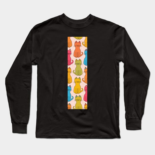 Candy Rainbow happy kitty cats in a row enjoying the sunshine Long Sleeve T-Shirt by FrancesPoff